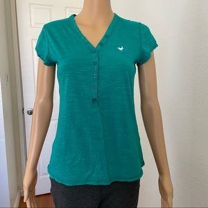 MinkPink Green Blouse With Buttons Along V-Neckline